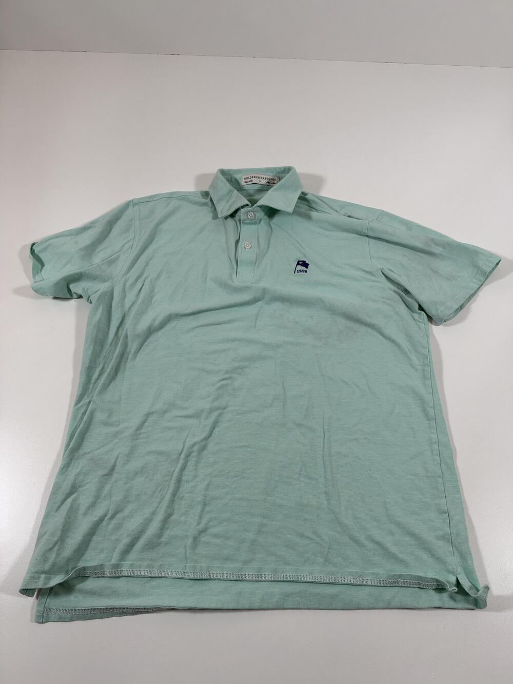 Holderness & Bourne Polo Shirt Mens L Green Striped Hunter Golf Stretch Jersey